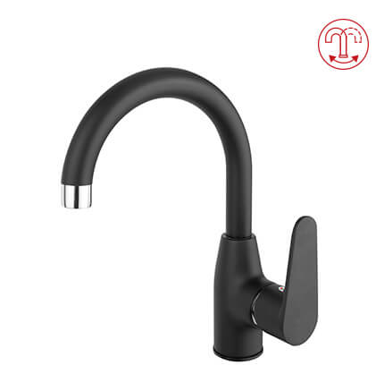 Algeo Black - standing washbasin mixer with swivel spout